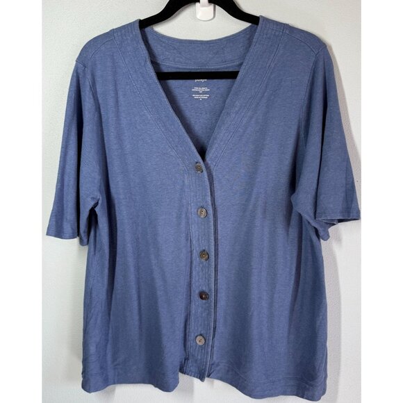 J.Jill Pure Jill Hemp Button Front Knit Top XL Blue V-Neck Lightweight Relaxed - Picture 1 of 13